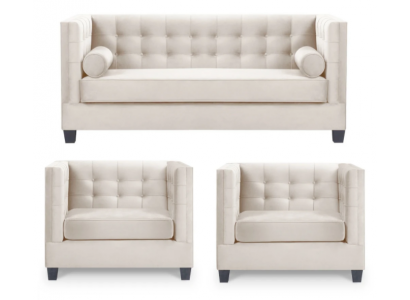 Groupe de suite Chesterfield Fauteuil en tissu beige Canapés Meubles Ensemble de canapé neuf