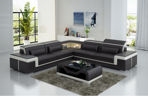 Canapé en cuir avec USB, canapé d'angle de paysage vivant, suite d'angle design moderne canapé G8020B