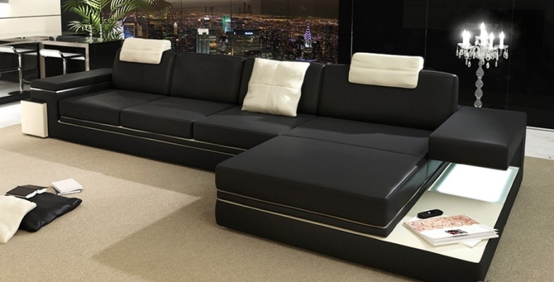 Canapé design en cuir avec USB, canapé d'angle paysage vivant, ensemble d'angle Tachau