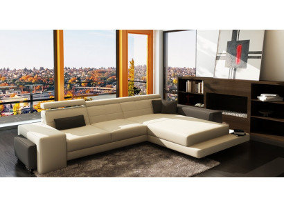 Canapé d'angle + USB Rembourrage Canapé Paysage vivant Siège Eck Suite Cuir Textile Geroda