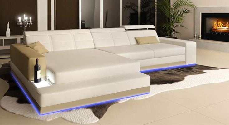 Canapé en cuir avec USB Salon paysage Canapé d'angle Suite d'angle Design Canapé moderne C4010B