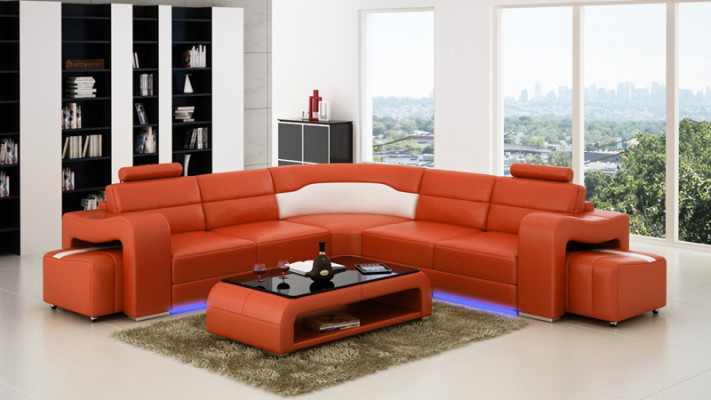 Canapé en cuir avec USB, salon en coin paysage canapé d'angle Eck Suite Design Canapé moderne F3008B