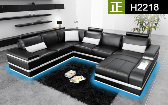 Canapé d'angle Canapé en cuir avec USB Grand canapé en forme de U XXL Paysage de vie LED de suite de canapé Sofa Couch.