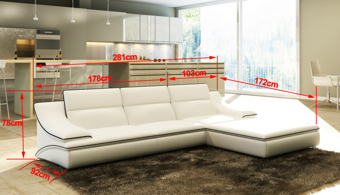 Canapé en cuir avec port USB, canapé d'angle pour paysage vivant, suite d'angle design moderne A1160C