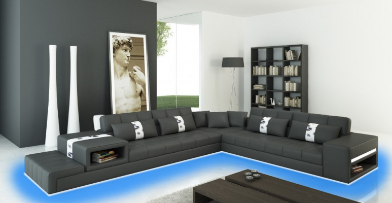 Canapé d'angle avec USB Canapé Canapé Paysage vivant Siège Coin Suite Cuir Textile Peterso