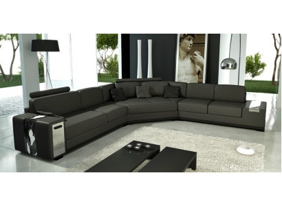 Paysage de vie Canapé d'angle rond en cuir Ensemble de canapé Canapé d'angle + USB