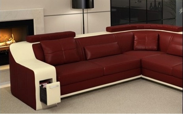 Canapé d'angle en cuir et en tissu avec USB, rembourrage de siège en L pour salon Isching.