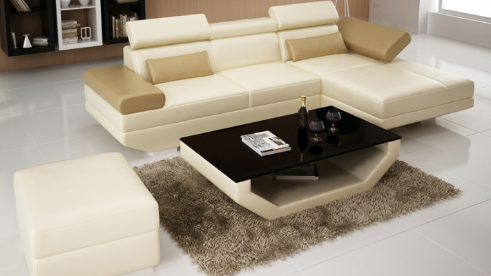 Canapé en cuir en forme de L + USB Salon paysage Canapé d'angle Suite Design Sofa Moderne K5009D