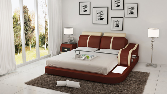 Design Lit XXL Grands Lits Cuir Hôtel Rembourrage 180x200 Étagère Multifonction USB