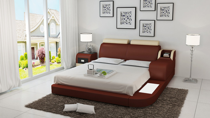 Design Lit XXL Lits Grand Cuir Hotel Rembourrage 160x200cm Étagère Multifonction USB