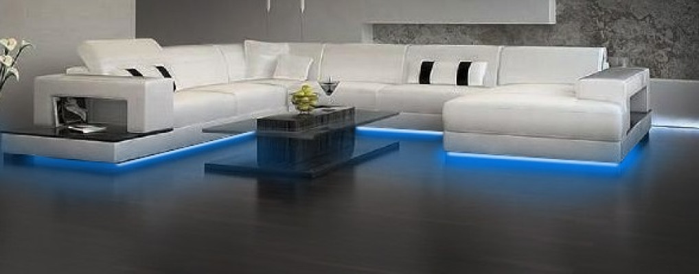 Paysage de vie Canapé Rembourrage Coin Suite Canapé design en cuir Grand canapé avec USB