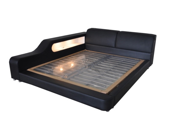 Conception Lit Lits en cuir Lit Hôtel XXL Grand 200x200cm Étagère multifonction USB