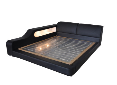 Conception Lit Lits en cuir Lit Hôtel XXL Grand 200x200cm Étagère multifonction USB