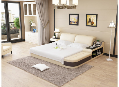 Design Tapisserie Lit Double Chambre Moderne Lits 200x210cm + USB & Étagère