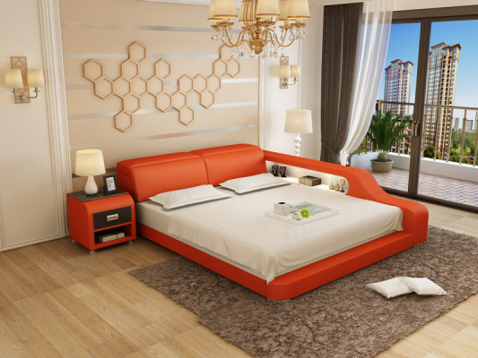 Conception Lit Double Rembourré Moderne de Chambre à Coucher 200x210cm avec USB & Étagère