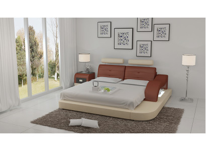 Conception lit XXL Lits grands Hôtel Rembourrage 160x200 Étagère multifonction USB Cuir
