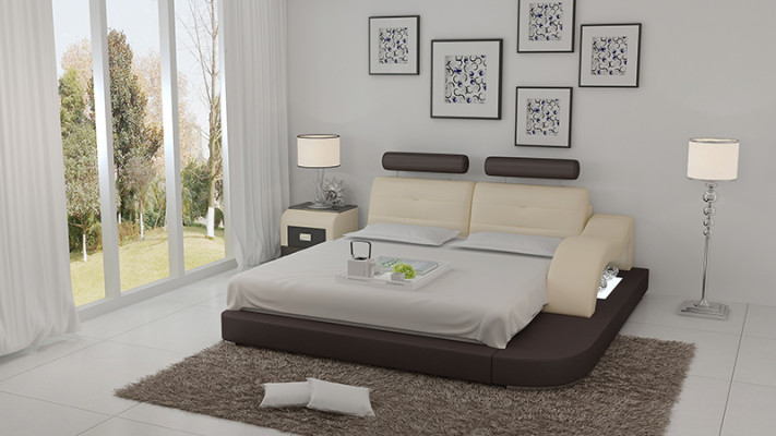 Conception lit XXL Lits grands Hôtel Rembourrage 160x200 Étagère multifonction USB Cuir