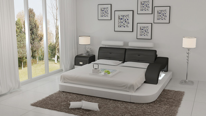 Conception lit XXL Lits grands Hôtel Rembourrage 160x200 Étagère multifonction USB Cuir