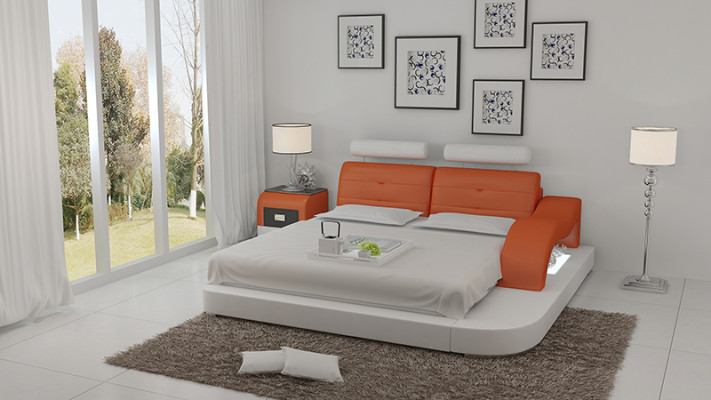 Conception lit XXL Lits grands Hôtel Rembourrage 160x200 Étagère multifonction USB Cuir