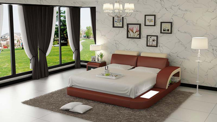 Conception Lit Double Rembourré Moderne avec Lit de 160x200cm USB & Étagère