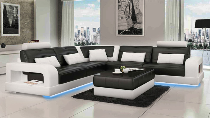 CANAPÉ EN CUIR SOFA Canapé d'angle Canapé d'angle Ensemble de canapés CANAPÉ DESIGN Paysage de vie