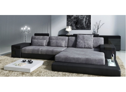 Canapé en cuir d'angle en tissu textile de forme L Grand canapé-lit paysager XXL.