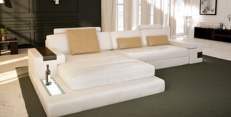 Canapé en cuir d'angle en tissu textile de forme L Grand canapé-lit paysager XXL.