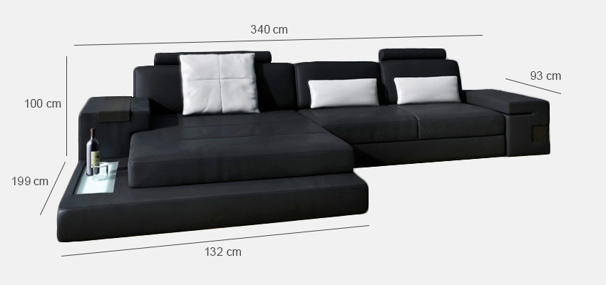 Canapé en cuir d'angle en tissu textile de forme L Grand canapé-lit paysager XXL.