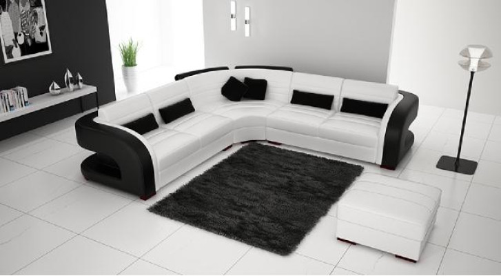 Canapé d'angle rembourré DESIGN LIVING paysage en cuir, SUITE SOFA Bergamo.