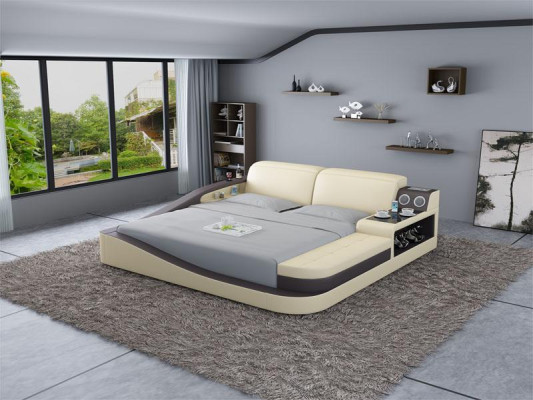 Des lits en cuir de conception de luxe avec des boîtes Bluetooth multifonctionnelles pour des hôtels doubles nouveaux.