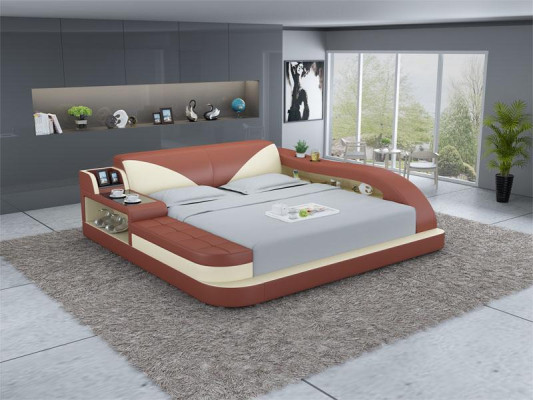 Lit en cuir de design de luxe multifonction double étagère de rangement 180x200