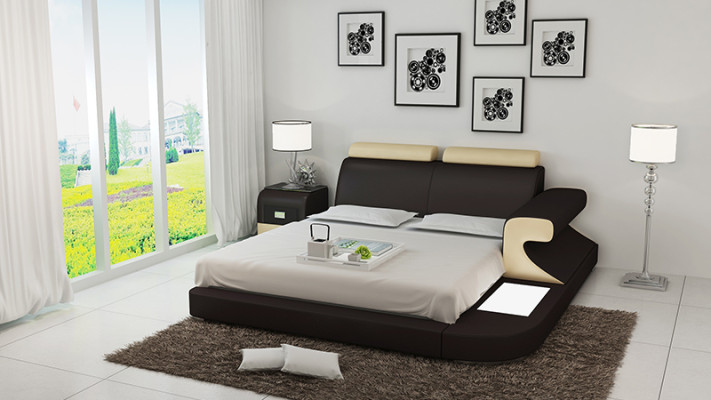 Lit double rembourré Design Moderne Chambre à coucher avec USB & Étagère 180x200cm