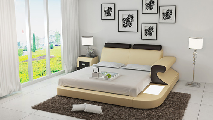Lit double rembourré Design Moderne Chambre à coucher avec USB & Étagère 180x200cm