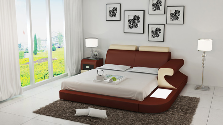 Lit double rembourré Design Moderne Chambre à coucher avec USB & Étagère 180x200cm