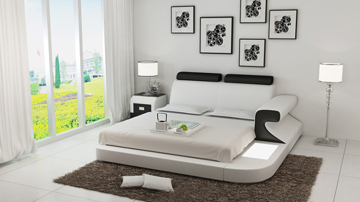 Lit double rembourré Design Moderne Chambre à coucher avec USB & Étagère 180x200cm