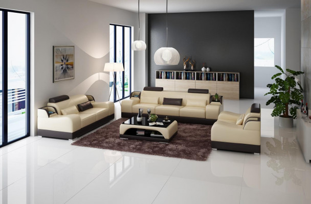 Ensemble de canapés Canapé Rembourrage Canapé 3+3 Ensemble Complet Sets Design Cuir 2 pièces.