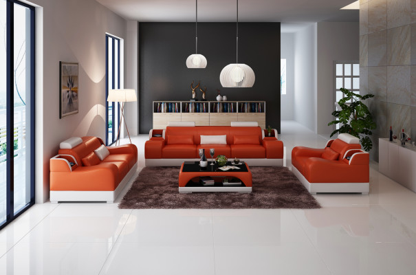 Ensemble de canapés Canapé Rembourrage Canapé 3+3 Ensemble Complet Sets Design Cuir 2 pièces.