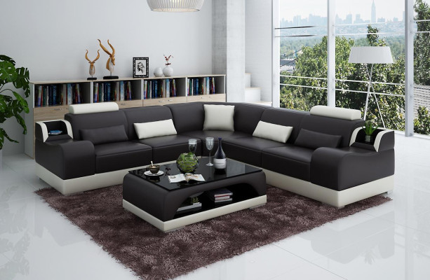 Canapé d'angle en forme de L Paysage de vie Designer Sofa Couch Upholstery Seat Suite Cuir