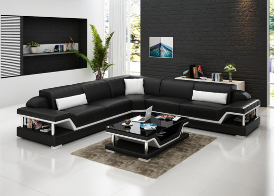 Canapé en cuir Canapé Coin de salon Canapé d'angle Suite d'angle Design Moderne Sofa G8004B