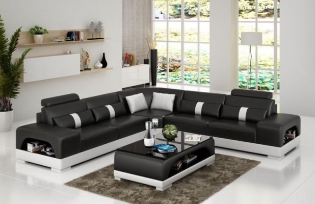 Canapé d'angle Suite Revêtement Canapé Canapé Salon Paysage Siège Coin Textile Cuir