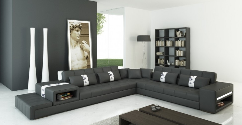 Sensation de vie moderne Canapé d'angle en forme de L en gris foncé avec un élégant revêtement en similicuir