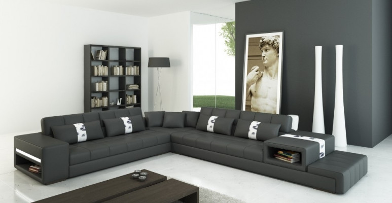Sensation de vie moderne Canapé d'angle en forme de L en gris foncé avec un élégant revêtement en similicuir