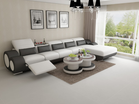 Canapé en cuir Canapé Canapé Salon Paysage vivant Moderne Coin Canapé d'angle Suite de design