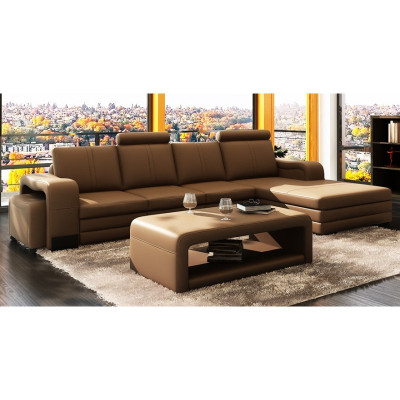 canapé d'angle en cuir haut de gamme. Design élégant pour une élégance intemporelle.