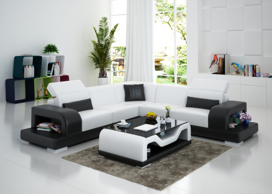 Canapé en cuir Canapé d'angle en L Style de vie moderne Suite en forme de L Design Décor