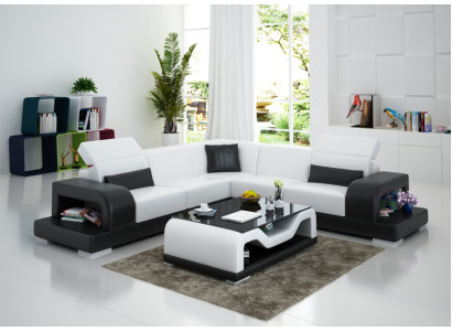 Canapé en cuir Canapé d'angle en L Style de vie moderne Suite en forme de L Design Décor