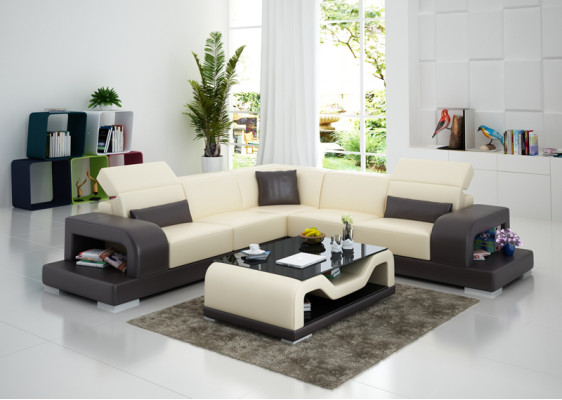 Canapé en cuir Canapé d'angle en L Style de vie moderne Suite en forme de L Design Décor