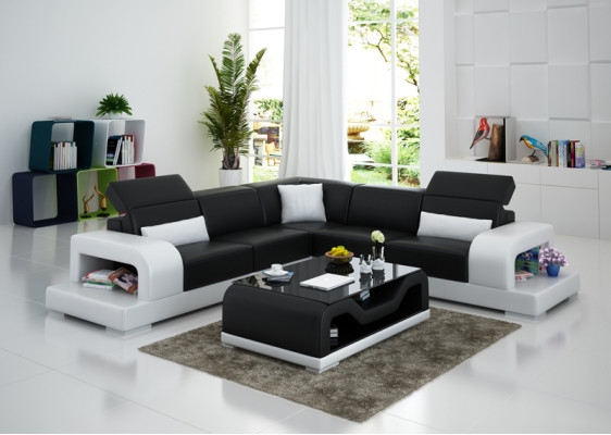 Canapé en cuir Canapé d'angle en L Style de vie moderne Suite en forme de L Design Décor