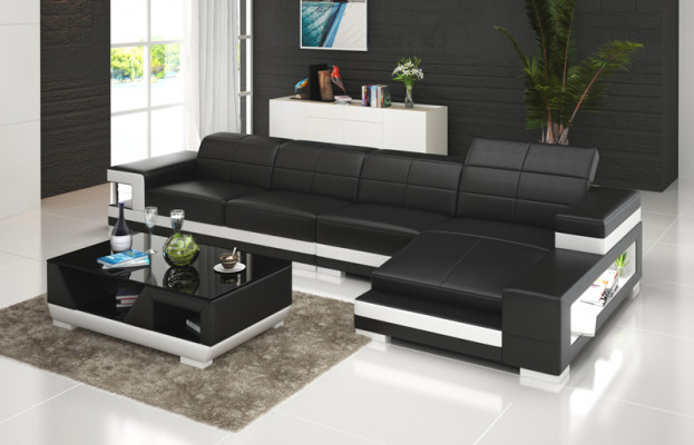 Sofa Cuir Canapé Canapé vivant Coin de paysage Moderne Canapé d'angle Design Suite