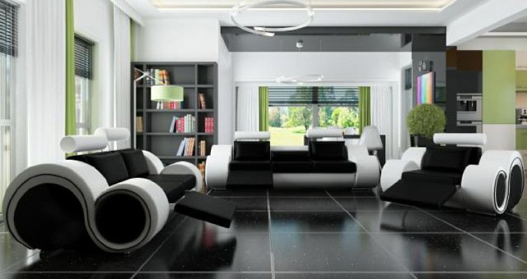 Rembourrage de canapé 3+2 places Designer Canapé Canapé en cuir Choix de couleur Ensemble de canapés Noir